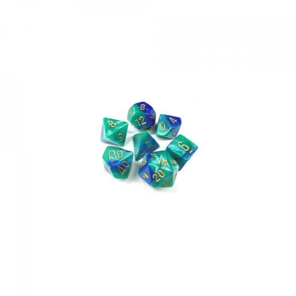 gemini blu e azzurro/oro - set di 7 dadi poliedrici