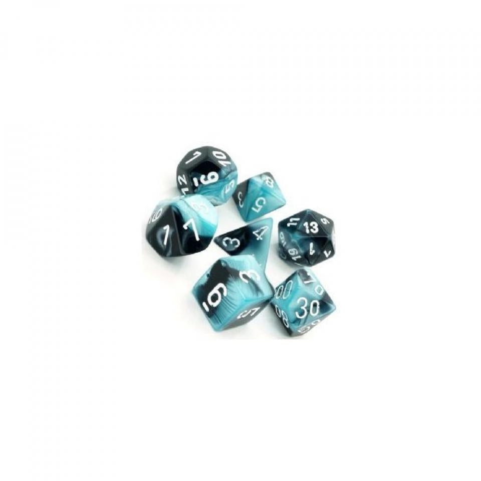 gemini nero e azzurro/bianco - set di 7 dadi poliedrici