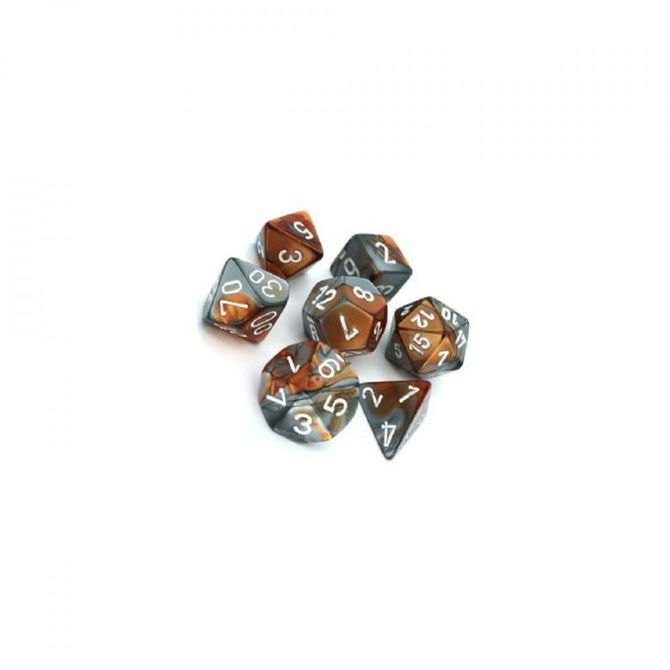 gemini bronzo e acciaio/bianco - set di 7 dadi poliedrici