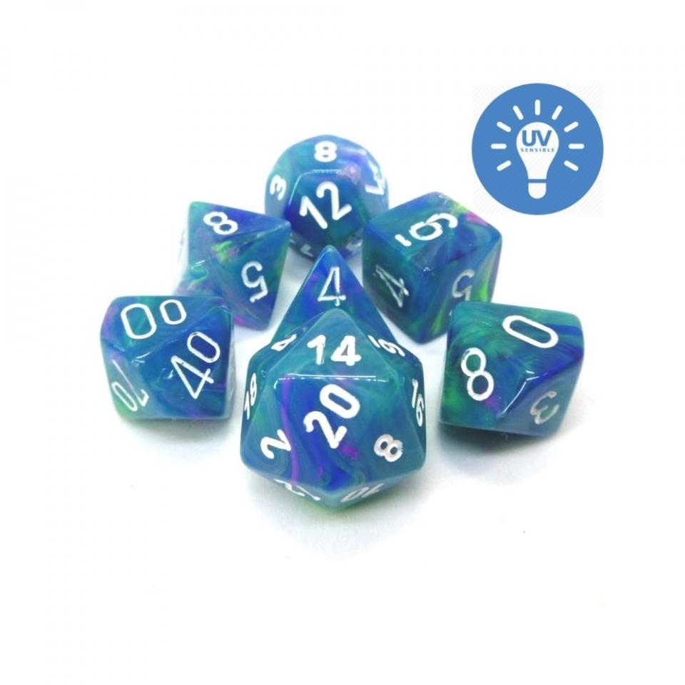 festive blu e viola/bianco - set di 7 dadi poliedrici